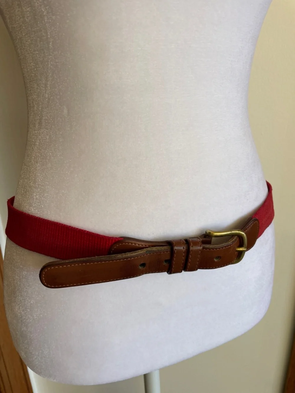 COACH Vintage Red Canvas Belt Brown Leather Trim and Brass Buckle 34
